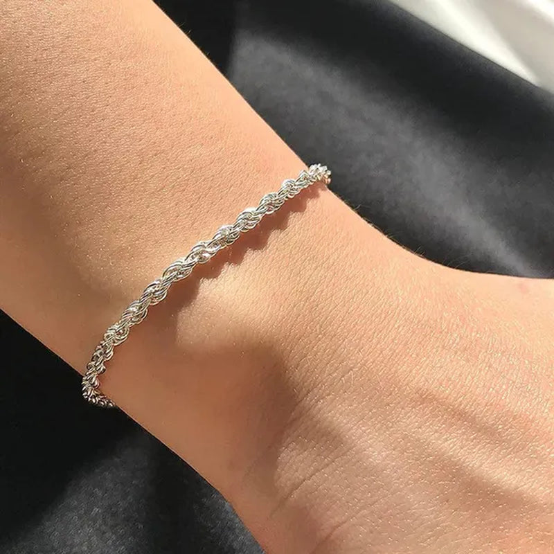 FASHION 925 Silver Rope Chain Bracelet 4mm Silver Bracelet for Men Women Silver Bracelet