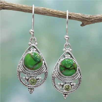 Antique 925 Sterling Silver Natural Turquoise Earrings Vintage Women Engagement Wedding Party Pendant Earrings