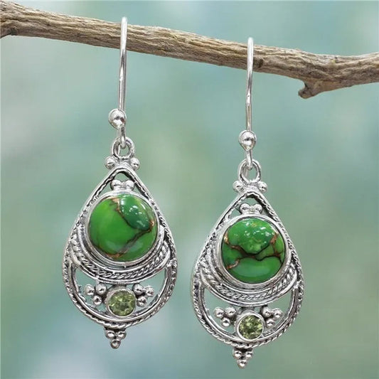 Antique 925 Sterling Silver Natural Turquoise Earrings Vintage Women Engagement Wedding Party Pendant Earrings