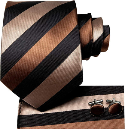Mens Plaid Ties Classic Paisley Necktie with Handkerchief Cufflinks Set Business Stripe Tie