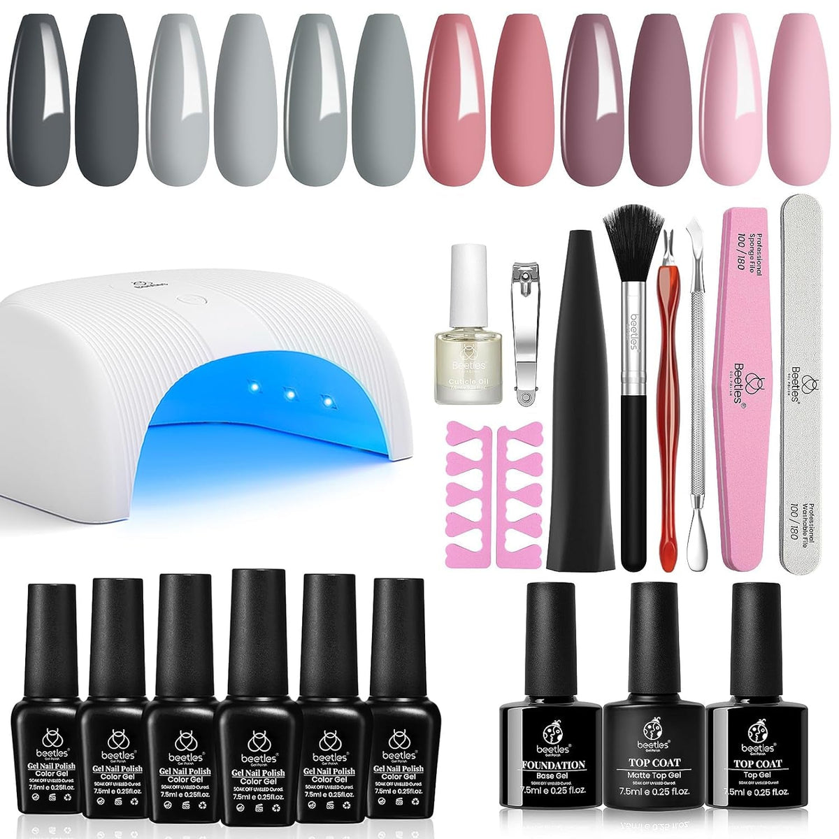 Beetles Purple Burgundy Red Gel Nail Polish Kit with Uv Light 48W LED Nail Lamp Dryer Spring Colors Neutral Gel Polish Starter Kit Peach Pink Manicure Set Soak off Gel Polish Skin Tone Gifts for Women