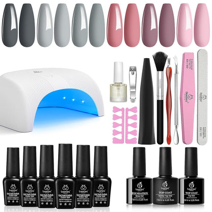 Beetles Purple Burgundy Red Gel Nail Polish Kit with Uv Light 48W LED Nail Lamp Dryer Spring Colors Neutral Gel Polish Starter Kit Peach Pink Manicure Set Soak off Gel Polish Skin Tone Gifts for Women