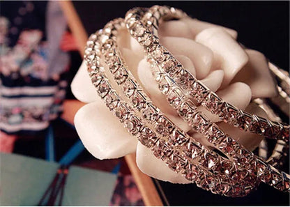 Wholesale 20PCS Stretch Rhinestone Crystal Bracelets Silver Plated CZ Inlay Gift