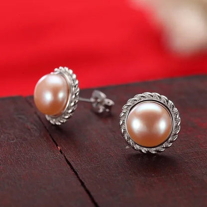 Real 925 Sterling Silver with 8-9mm Pink Freshwater Cultured Pearl Stud Earring Women Party Gifts Fine Jewelry FEIGE