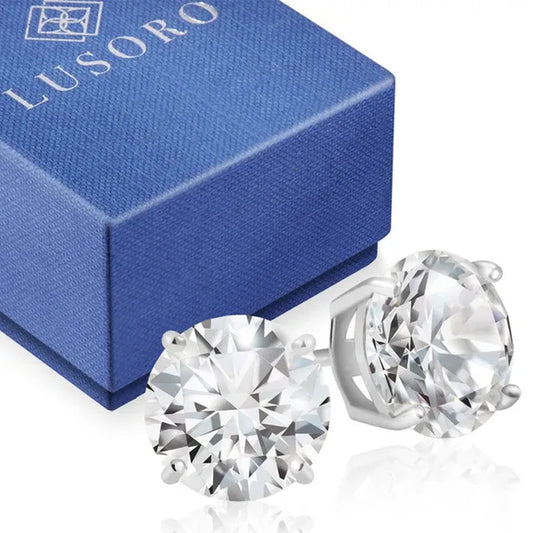 Sterling Silver Cubic Zirconia Stud Earrings 3 Carat Weight CZ- Lusoro