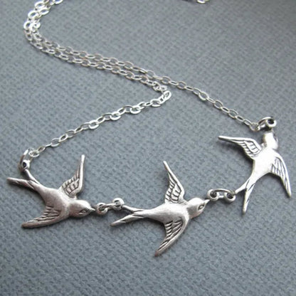 Three Dove Charm Necklace Bird Necklace