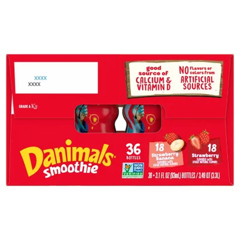 Dannon Danimals Smoothies Strawberry Variety Pack, 3.1 Fl. Oz., 36 Ct.
