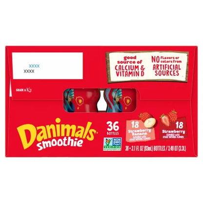 Dannon Danimals Smoothies Strawberry Variety Pack, 3.1 Fl. Oz., 36 Ct.