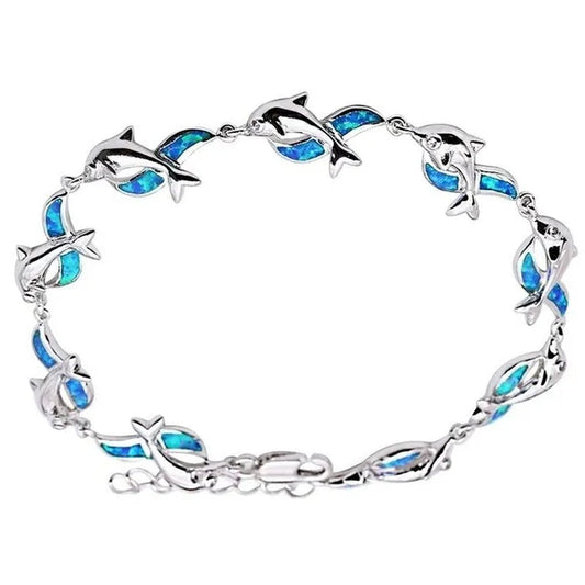 Womens Jewelry 925 Sterling Silver Dolphin Style Blue/red  Fire Opal Diamond Charm Chain Bracelet