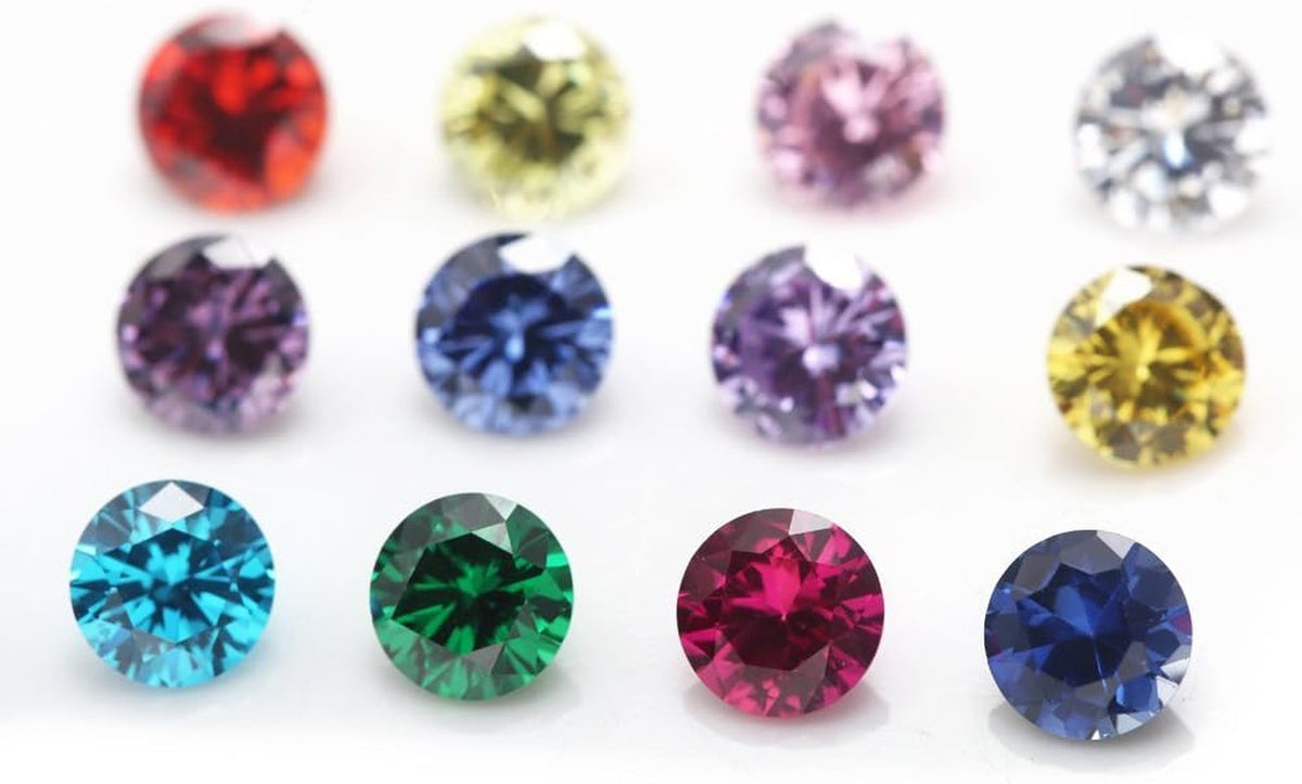 12Pcs Birthday Stone 1Pcs per Color round Loose Cubic Zirconia Stones Synthetic Ruby Synthetic Spinel