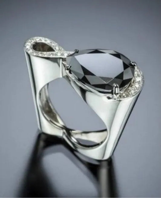 New trend fashion irregular 8-shaped high carbon diamond ring jewelry female models 925 sterling silver white gold natural gemstone high carbon black diamond ring anniversary gift banquet engagement wedding diamond ring size US5-11