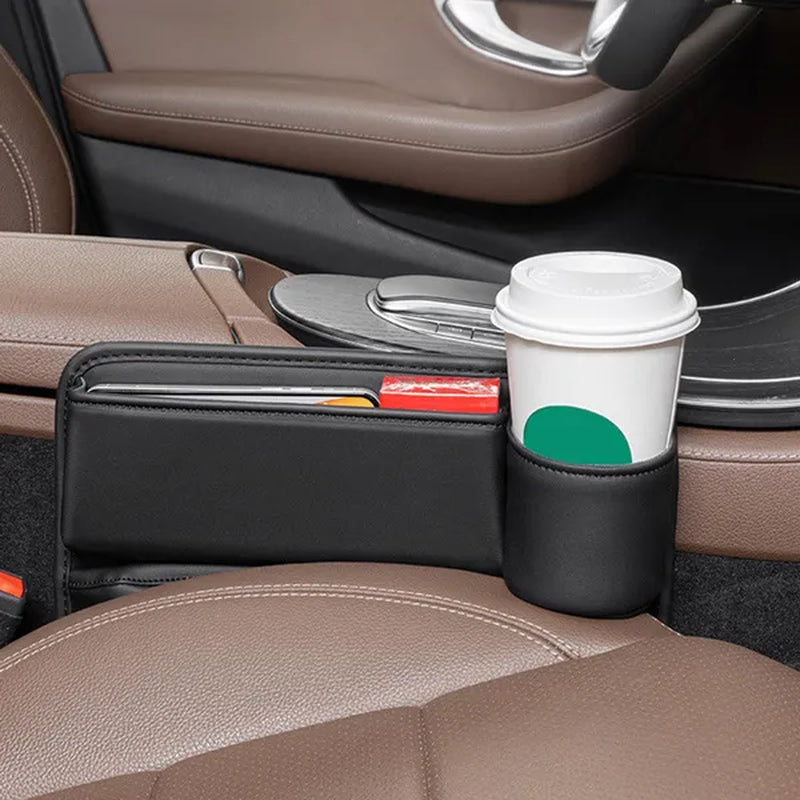 1/2pcs PU Leather Multifunctional Car Seat Gap Organizer Filler Console Side Pocket Catcher with Cup Holder for Phone Wallet Card Key Cigarette