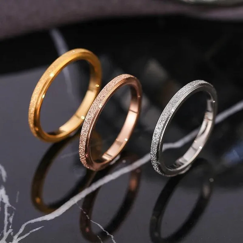 2mm Rose Gold and Silver Sandblast Ring Titanium Steel Wedding Band for Women Girl Size 3-10