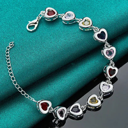 Fashion 925 Sterling Silver Multicolor Water Drop Zircon Chain Bracelet for Women Wedding Engagement Charm Jewelry Gift