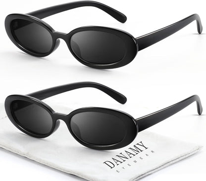 Retro Oval Sunglasses for Women Men Fashion Small Frame Sun Glasses 90s Style Driving Glasses UV400 Protection