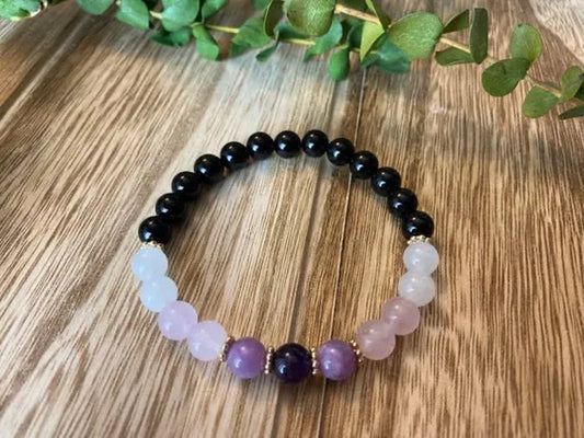 Empath Healing Black Tourmaline bead Bracelet, Amethyst, Rose Quartz, Spiritual and Inspirational Bracelet.
