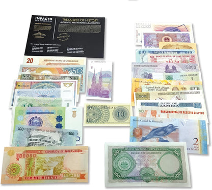 Foreign Currency Collection - 25 Different World Currency Banknotes - Collectible Currency Foreign - Old World Currency Collection - Banknotes Collection (COA Included)