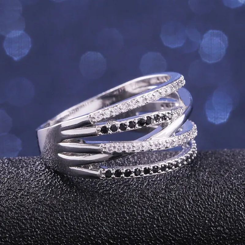 Natural Black Sapphire Diamond Ring Anniversary Gift Engagement Wedding Rings Jewelry Gift for Women Ladies Size 5 6 7 8 9 10