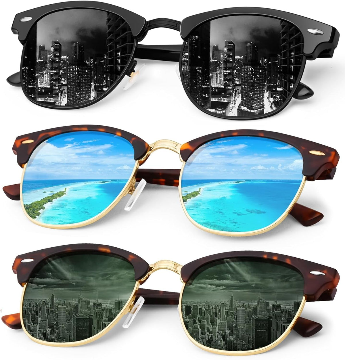 Classic Polarized Sunglasses for Men and Women Retro Style Semi Rimless Frame Sun Glasses 100% UV Protection Goggles