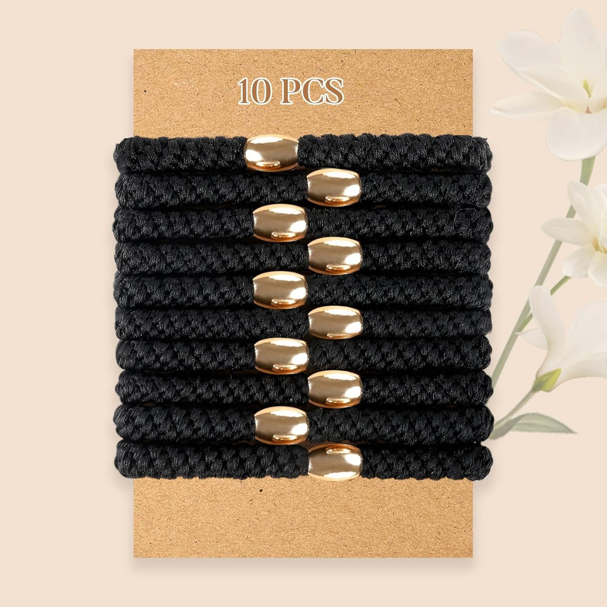 Hair Ties No Damage - 10PCS Ponytail Holders - Elastic Hair Ties for Thick Hair - Braided Hair Bands for Women Girls'S Hair - Black