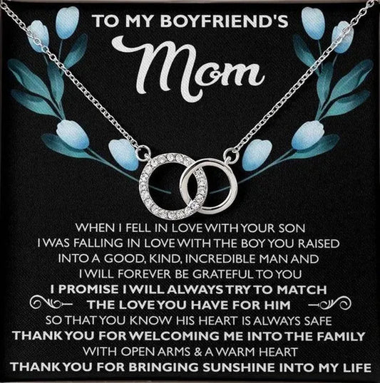 To My Boyfriend's Mom 925 Sterling Silver Cubic Zirconia Perfect Pair Necklace Message Card Gifts Boyfriend Mom Gifts