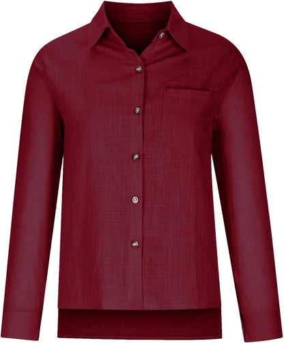 Women Cotton Linen Summer Tops Button down Shirts Dressy Causal Long Sleeve Gauze Blouses Trendy Boho Clothes 2024