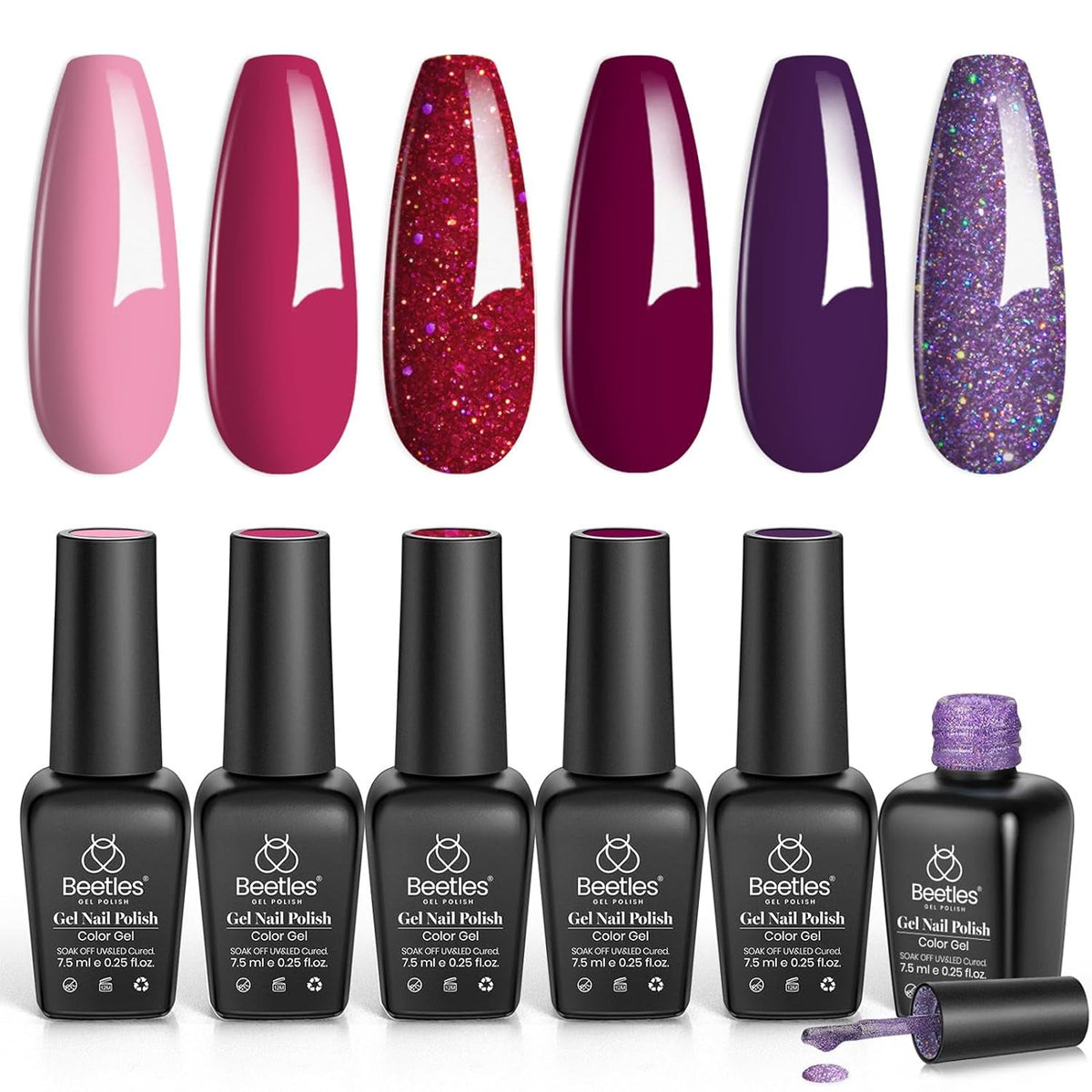 Beetles Gel Nail Polish, 6 Colors Nude Pink Rose Red Milky White Gel Polish, Sweetheart Candies Collection Soak Off UV LED Nail Lamp Light Nails Spring Summer Easter Gel Nail
