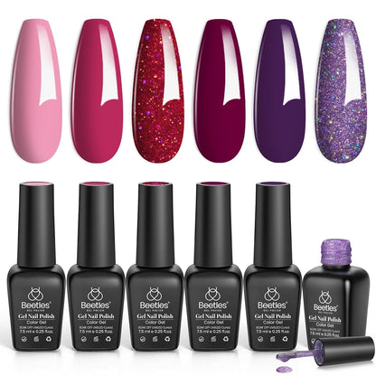 Beetles Gel Nail Polish, 6 Colors Nude Pink Rose Red Milky White Gel Polish, Sweetheart Candies Collection Soak Off UV LED Nail Lamp Light Nails Spring Summer Easter Gel Nail