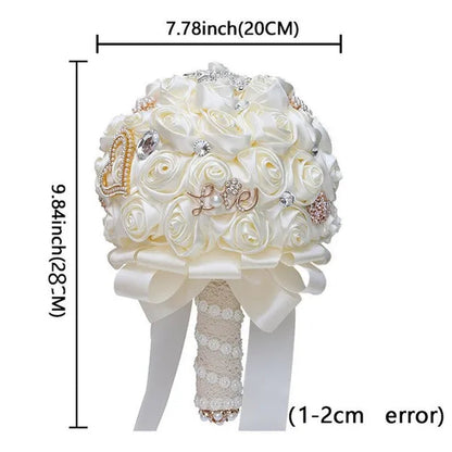 20CM Simulation Silk Rose Wedding Bouquet Diamond Pearl Brooch Bridal Bouquets Romantic Bridesmaid Holding Flowers