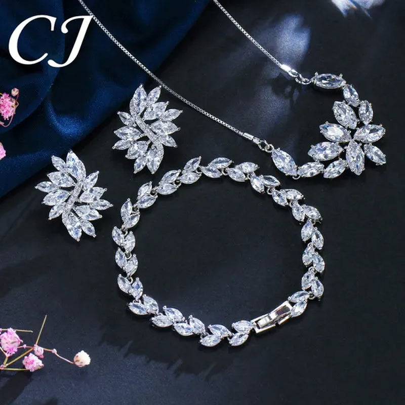 CANDICE Gorgeous Luxury Zirconia Wedding Jewelry Set Elegant Marquise CZ Big Flower Pendant Necklace Stud Earrings Bracelet for Bridal