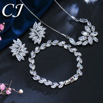 CANDICE Gorgeous Luxury Zirconia Wedding Jewelry Set Elegant Marquise CZ Big Flower Pendant Necklace Stud Earrings Bracelet for Bridal