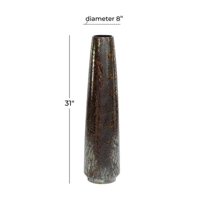 31 In. Silver Snakeskin Inspired Ceramic Decorative Vase