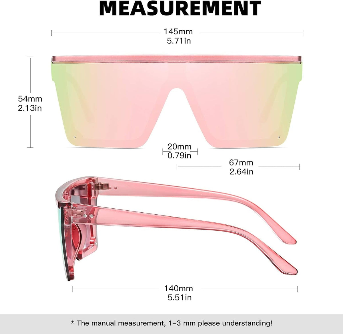 Oversized Square Sunglasses for Women Men Fashion Siamese Lens Style Flat Top Shield Shades