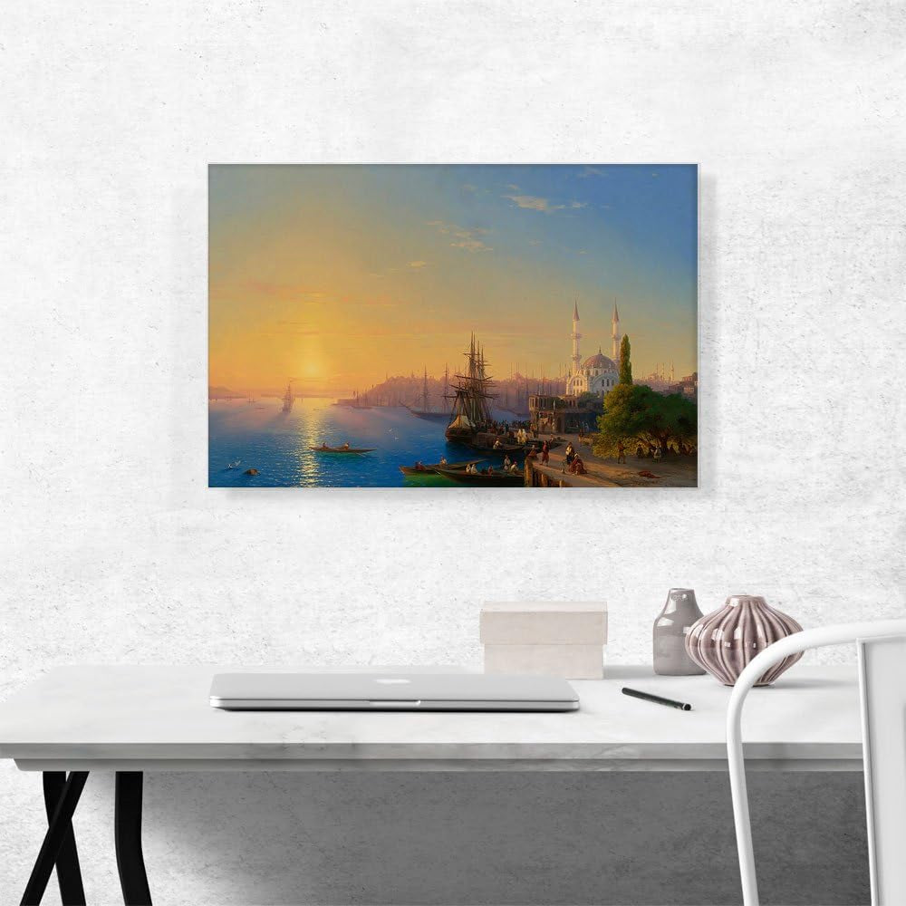 View of Constantinople and the Bosphorus 1856 Canvas Art Print Stretched Framed Painting Picture Poster Giclee Wall Decor by Ivan Aivazovsky - 26" X 18" (0.75" Deep)