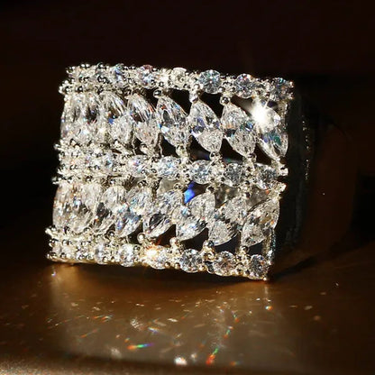 Luxurious  Silver Natural Gemstones White Sapphire Wedding Birthstone Bride Flower Engagement Ellipse Princess Leaf Ring Jewelry Size 6 7 8 9 10