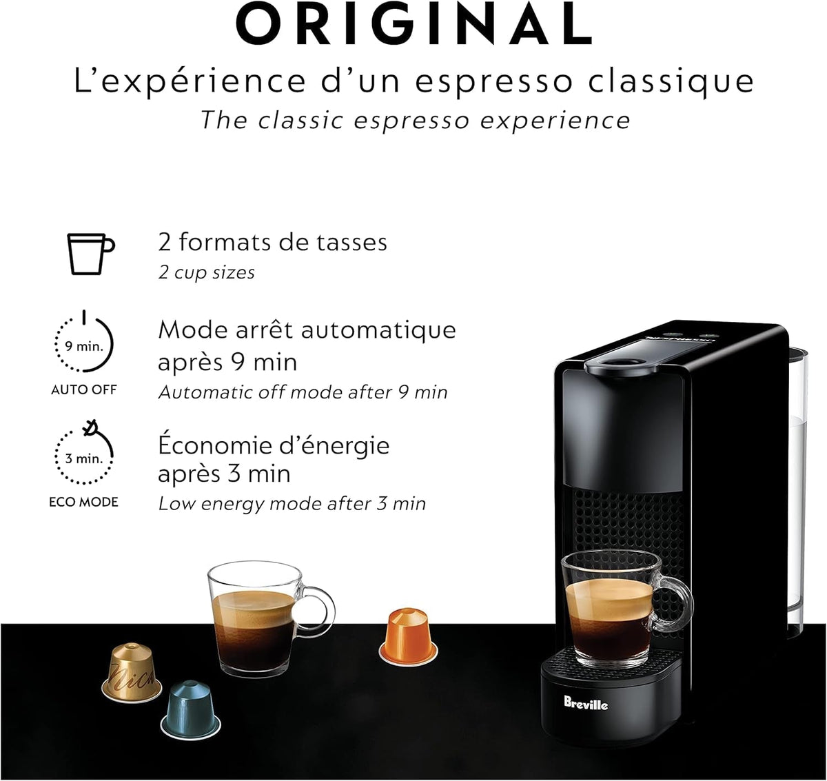 BEC220BLK1AUC1 Nespresso Essenza Mini Espresso Machine, 15.25 X 5.5 X 12.25 In, Black