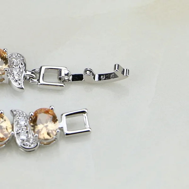 Ethnic 925 Silver Jewelry Champagne Topaz White Zircon Charm Bracelets For Women 7 INCH
