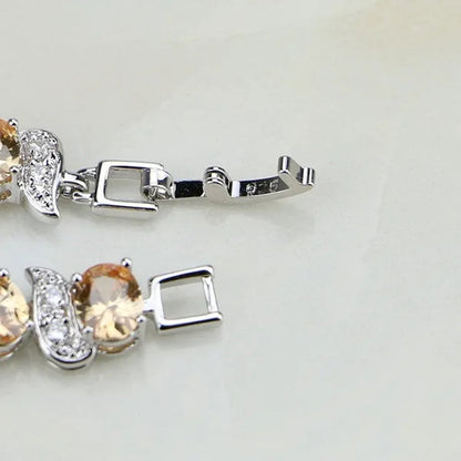 Ethnic 925 Silver Jewelry Champagne Topaz White Zircon Charm Bracelets For Women 7 INCH