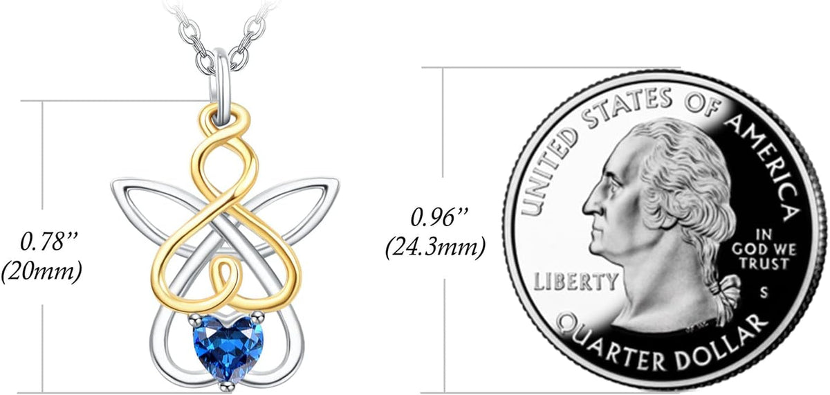 Guardian Angel Necklace for Women 925 Sterling Silver Infinity Love Heart Necklace Created Sapphire Gemstone Jewelry for Her