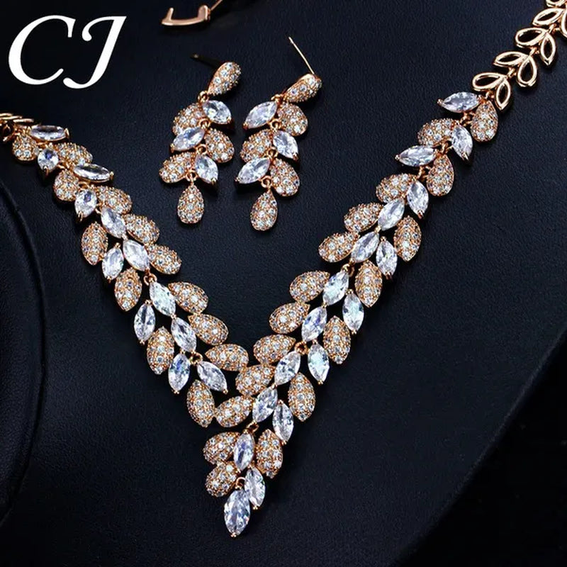 CANDICE High Quality Green Crystal Dubai Gold Plated Jewelry Sets Luxury CZ Stone African Necklace Earrings Wedding Set for Bridal Party