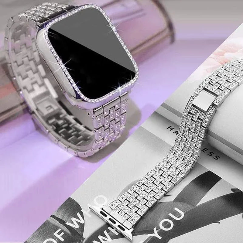 Compatible with Apple Watch Bands 44mm 42mm 40mm 38mm for iWatch Strap Series 6/SE/5/4/3/2/1 Replacement Metal Wristband Bling Diamond Band