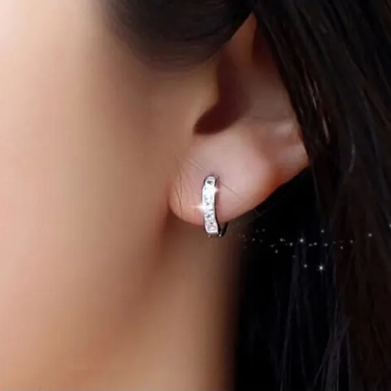 Luxury 925 Silver Elegant Heart Diamond Hoop Ear Stud Earrings for Women Round Wedding Bridal Jewelry