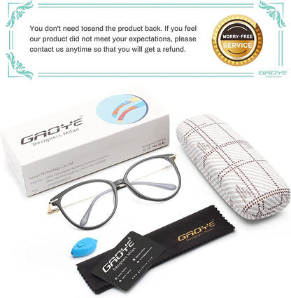 Blue Light Blocking Glasses Women/Men, Fashion Cat Eye Fake Eyeglasses UV Ray Filter Computer Gaming Glasses (Light Black Frames/Transparent Lens)