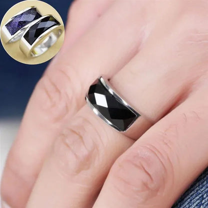 Vintage Men's Agate Ring Stainless Steel Sky Blue Black White Gemstone Irregular Ring Jewelry Gift for Men Women Boyfriend Girlfriend