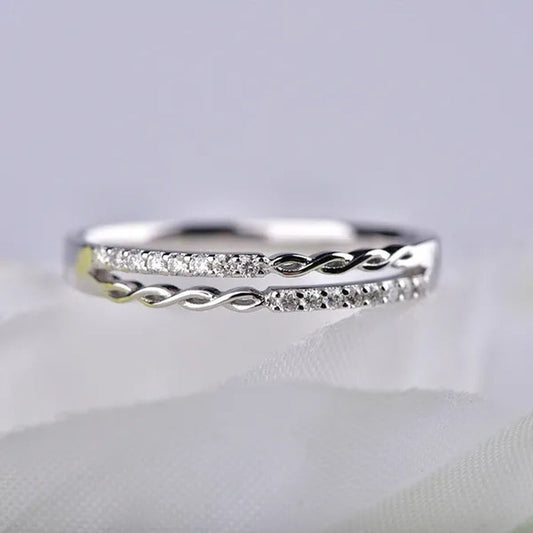 Women Fashion Original 925 Sterling Silver Diamond Double-deck Braided Shaped Rings