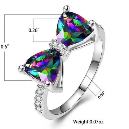 New Cute Women Ring 925 Sterling Silver Bowknot Topaz Rings Girl Daily Casual Party Gemstone Rings Jewelry Gift