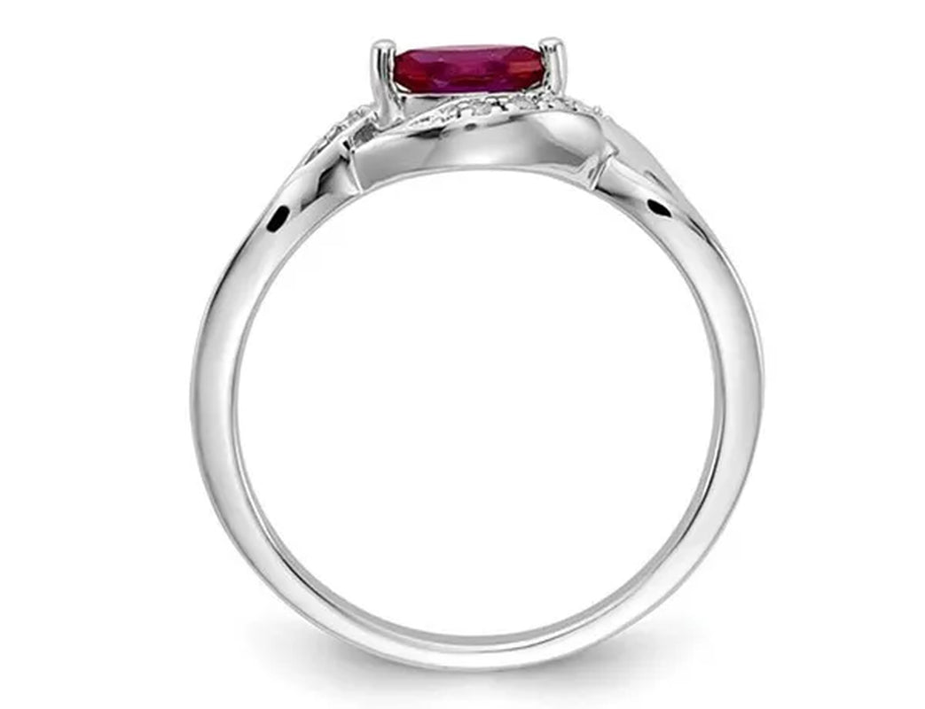 1/3 Carat (ctw) Natural Marquise Cut Ruby Ring in 14K White Gold with Accent Diamonds