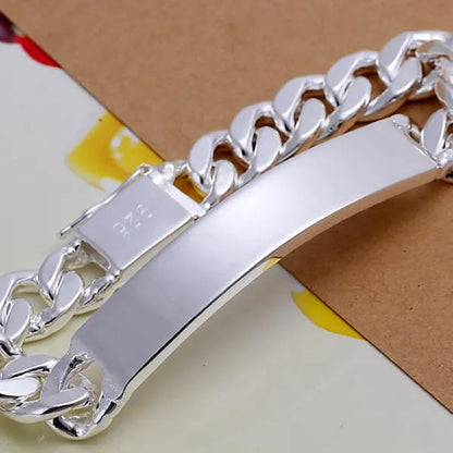 Charm 925 Sterling Silver Design Noble Pretty 10MM Mens Chain Jewelry Fashion Geometric Bracelet
