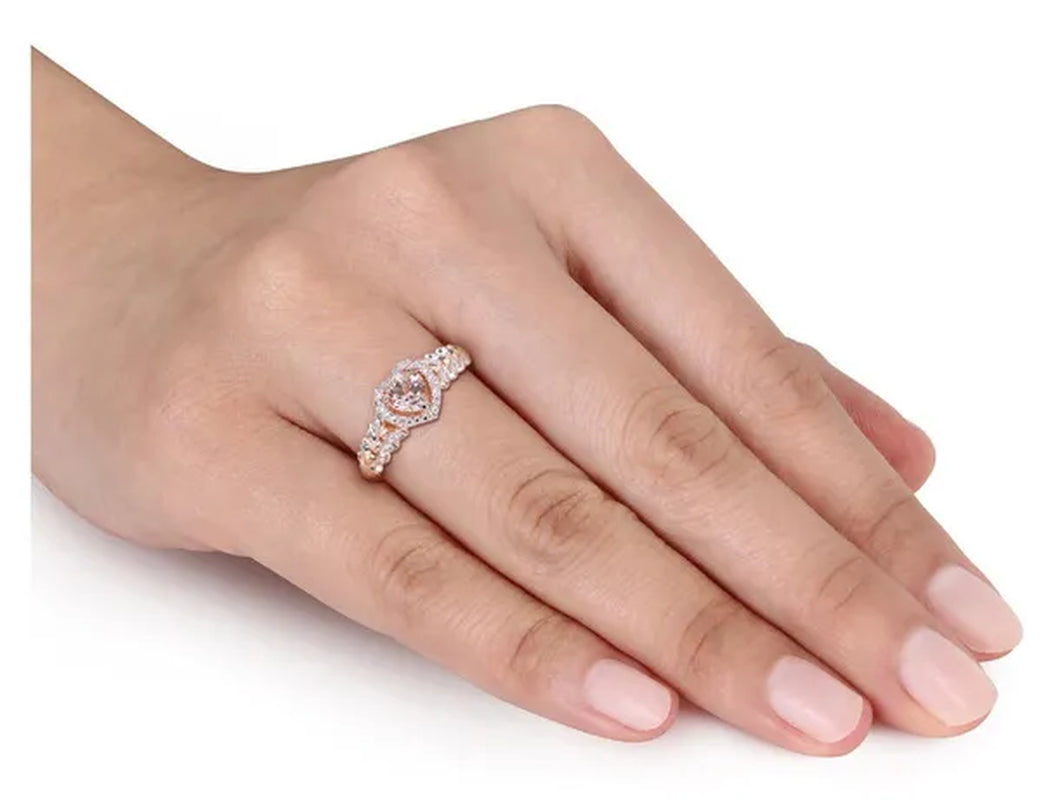 1/2 Carat (ctw) Morganite Heart Promise Ring in 10K Rose Pink Gold with Diamonds