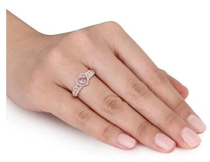1/2 Carat (ctw) Morganite Heart Promise Ring in 10K Rose Pink Gold with Diamonds